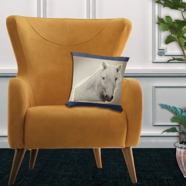 Original Horse Spirit Animal Black White Drawing Throw Pillow (Creator Uploaded)