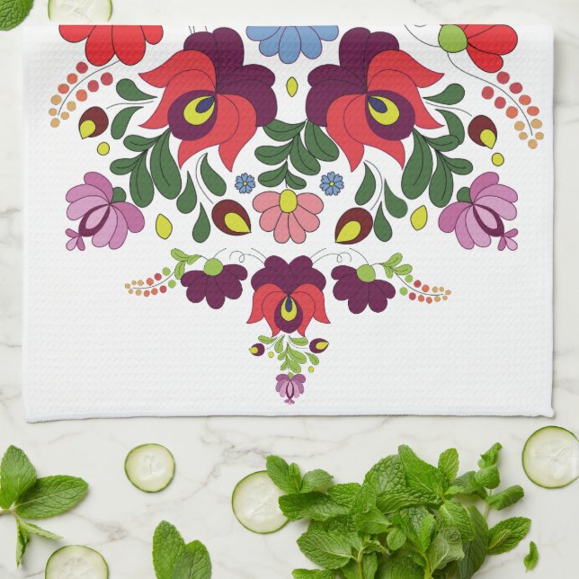 Original Hungarian Matyo Kitchen Blessing Quote Towel (Folded)