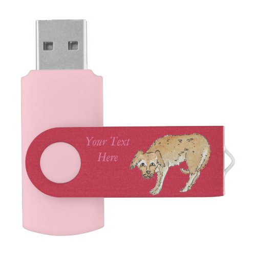 original illustration of scruffy mixed breed dog USB flash drive