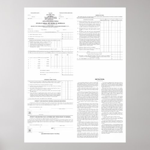 Original Income Tax Form 1040 from 1913 4 Pages Poster