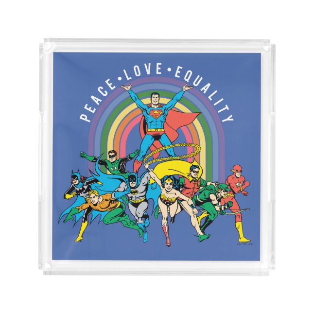 Original Justice League - Peace, Love, Equality Acrylic Tray (Front)