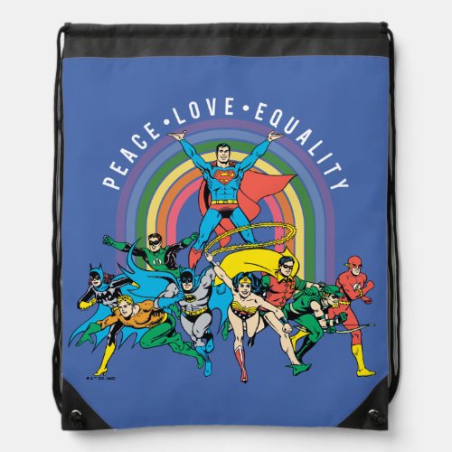 Original Justice League _ Peace Love Equality Drawstring Bag