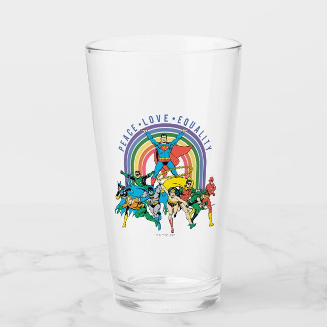 Original Justice League - Peace, Love, Equality Glass (Front)