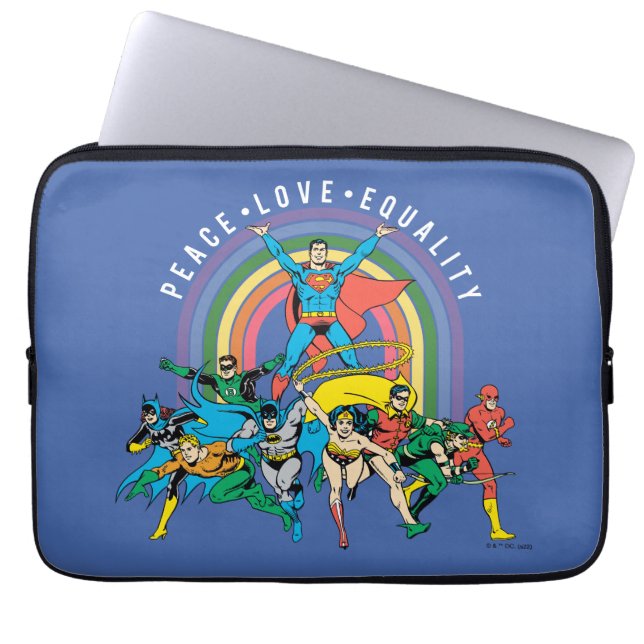 Original Justice League - Peace, Love, Equality Laptop Sleeve (Front)