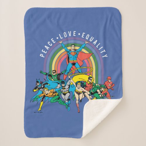 Original Justice League - Peace, Love, Equality Sherpa Blanket Original Justice League - Peace, Love, Equality Sherpa Blanket
