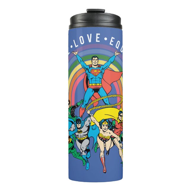 Original Justice League - Peace, Love, Equality Thermal Tumbler (Front)