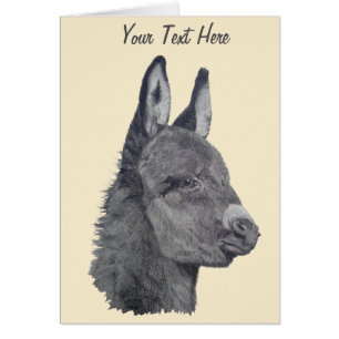 original lifelike drawing of cute donkey cards