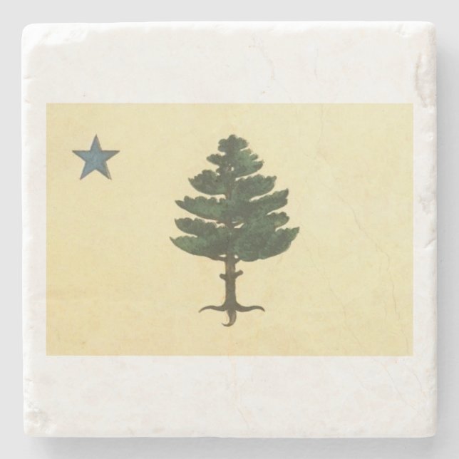 Original Maine State Pine Tree Flag Marble Coaster (Front)