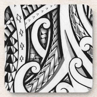 Original Maori tribal tattoo design with shading Beverage Coaster