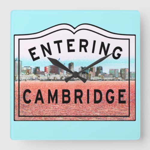 Original Massachusetts Entering Sign Cambridge MA  Square Wall Clock