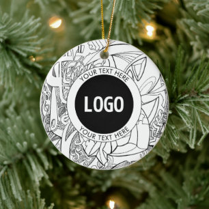 Original Modern Line Artwork & Your Logo Ceramic Ornament