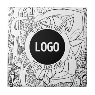 Original Modern Line Artwork & Your Logo Ceramic Tile