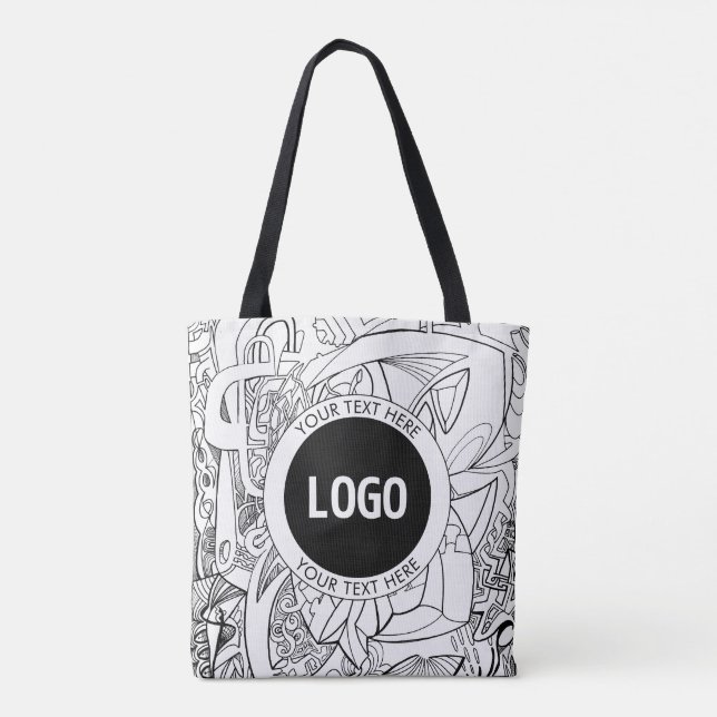 Original Modern Line Artwork & Your Logo Tote Bag (Back)