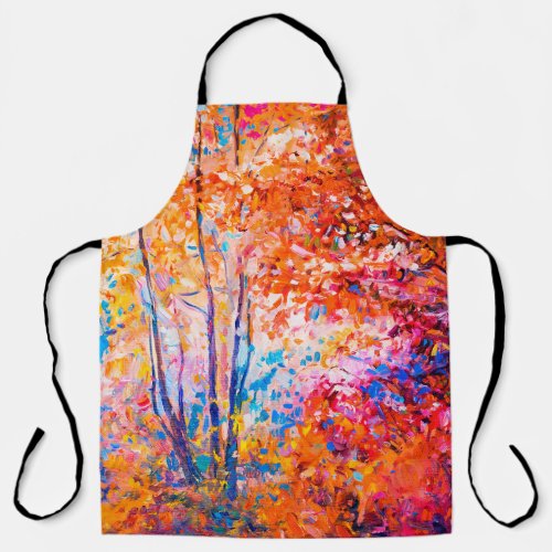 Original oil painting showing beautiful autumn lan apron