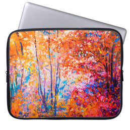 Original oil painting showing beautiful autumn lan laptop sleeve
