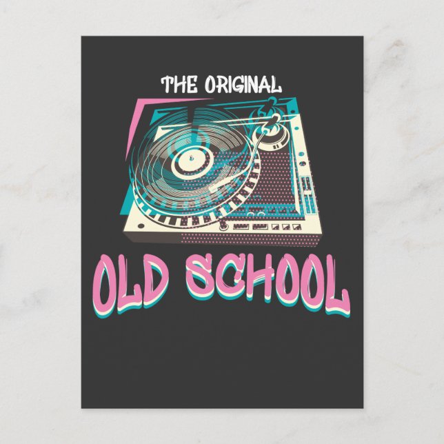 Original Old School Turntable Vinyl DJ Music Postcard (Front)