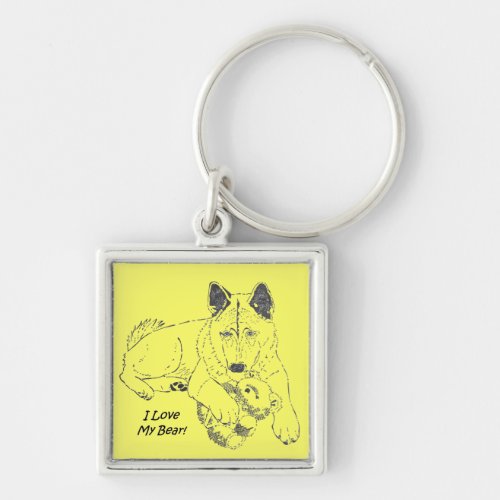 original outline drawing of teddy bear and akita keychain