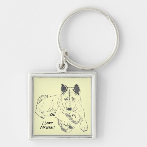 original outline drawing of teddy bear and akita keychain