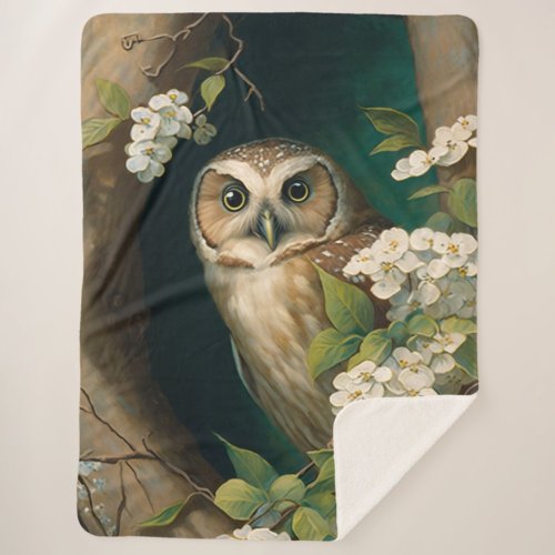 Original Owl Oil Painting Sherpa Blanket