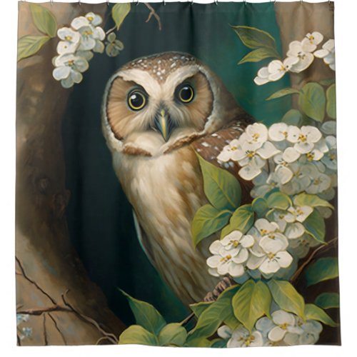 Original Owl Oil Painting Shower Curtain