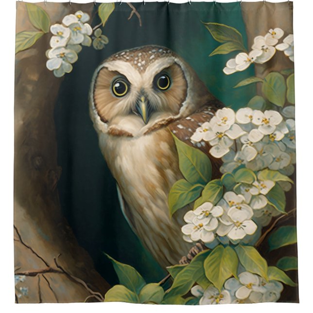Original Owl Oil Painting Shower Curtain (Front)