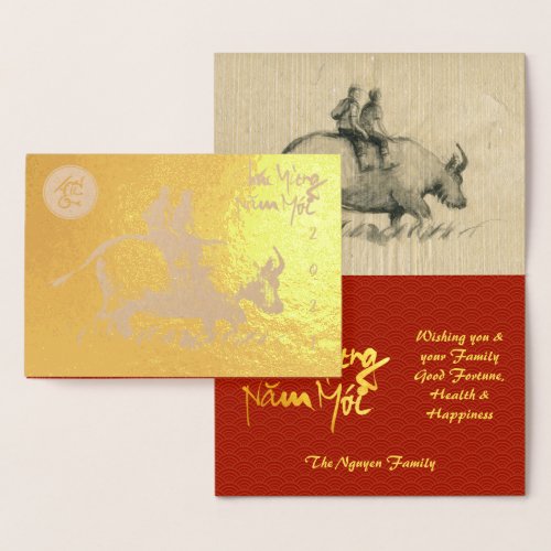 Original Ox Children painting Lunar 2021 Luxury GC Foil Card