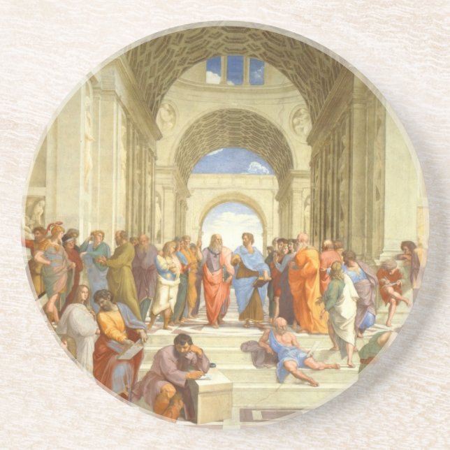 Original paint "The school of Athens" by Raffaello Drink Coaster (Front)