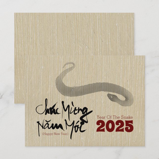 Original Painting 2 Snake Vietnamese New Year 2025 Postcard (Front/Back)