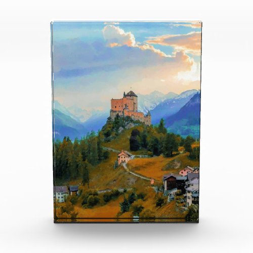 Original Painting Castle in the Sky Castle Tarasp Photo Block