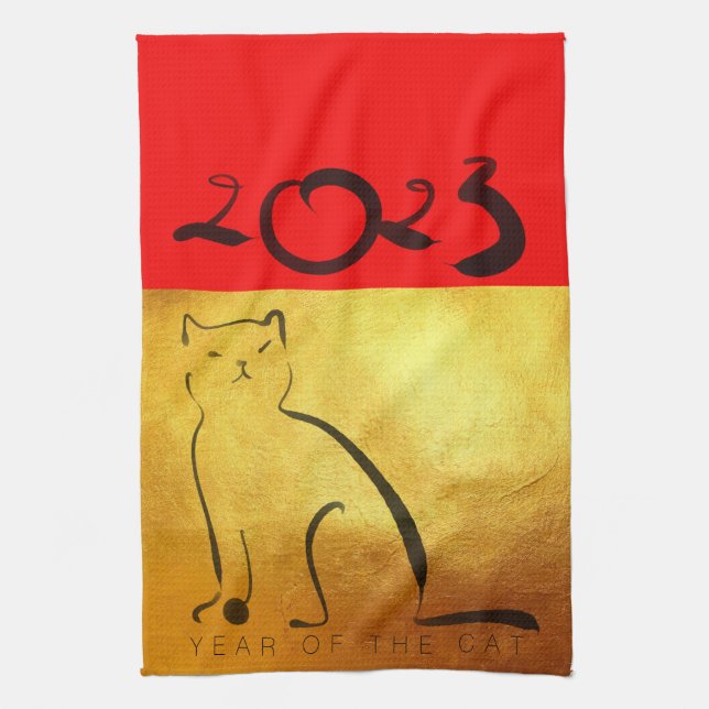 Original painting Cat Vietnamese New Year 2023 KT2 Kitchen Towel (Vertical)
