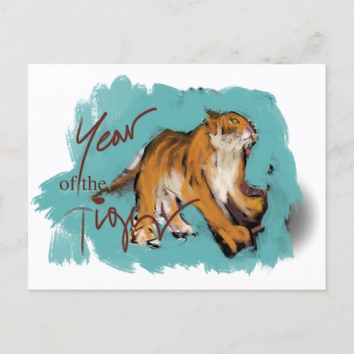 Original painting Chinese Tiger Year Birthday HpC3 Holiday Postcard