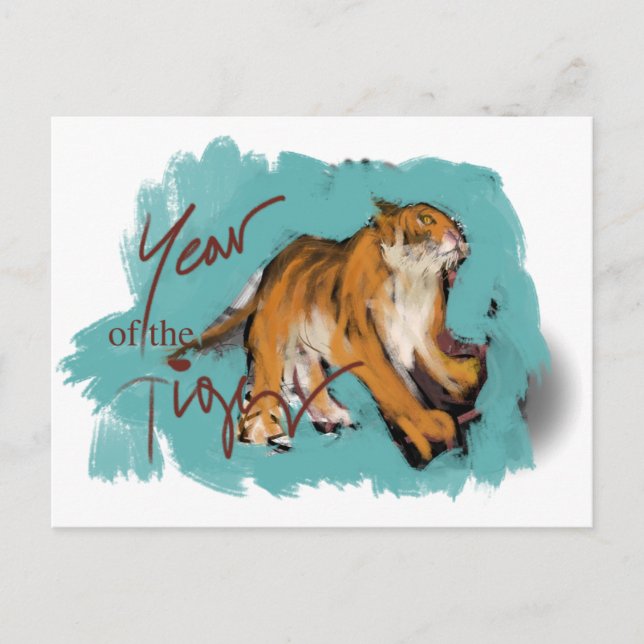 Original painting Chinese Tiger Year Birthday HpC3 Holiday Postcard (Front)