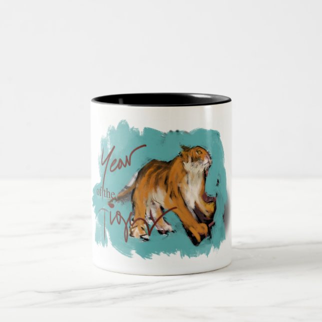 Original painting Chinese Tiger Year Birthday Two-Tone Coffee Mug (Center)