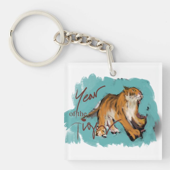 Original Painting Chinese Tiger Year Name Birthday Keychain (Front)