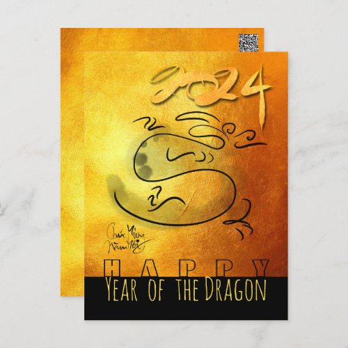 Original painting Dragon Vietnamese New Year 2024 Holiday Postcard