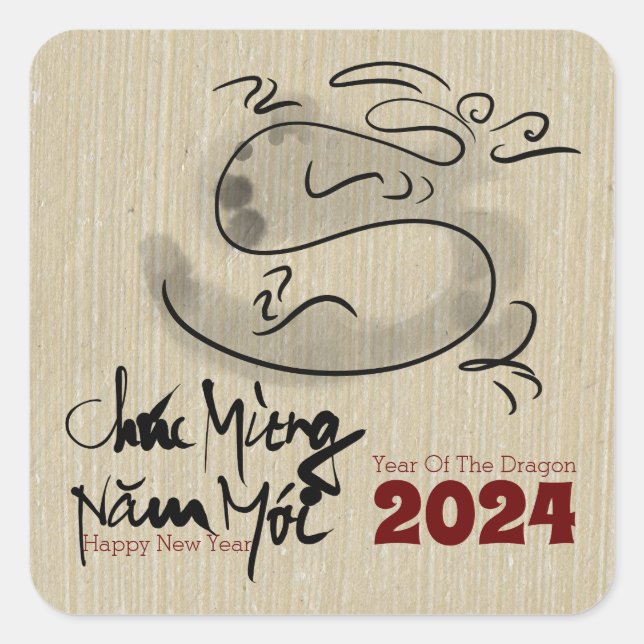 Original Painting Dragon Vietnamese New Year 2024 Square Sticker (Front)