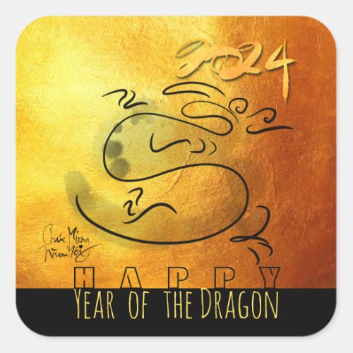 Original painting Dragon Vietnamese New Year 2024 Square Sticker