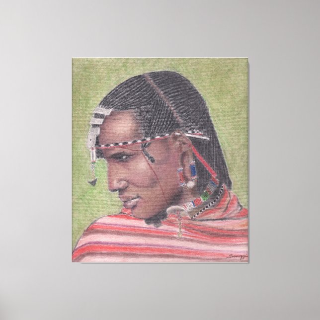 Original Painting on Canvas African Maasai Warrior Print (Front)