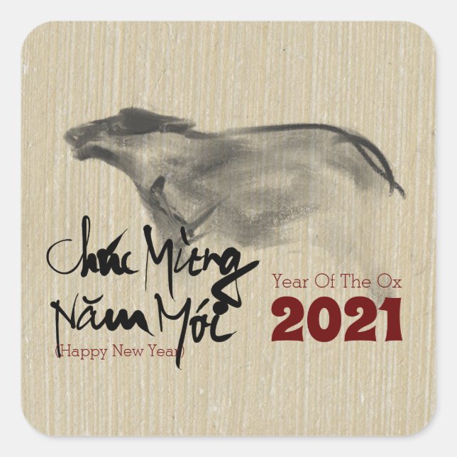 Original Painting OX Vietnamese New Year 2021 SqS Square Sticker (Front)