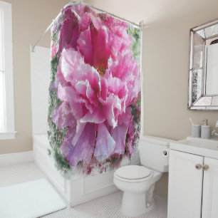 *~* Original Painting Pink Peony Floral Flower AR1 Shower Curtain