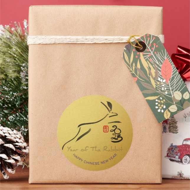 Original Painting Rabbit Chinese Lunar New Year S1 Classic Round Sticker (Holiday)