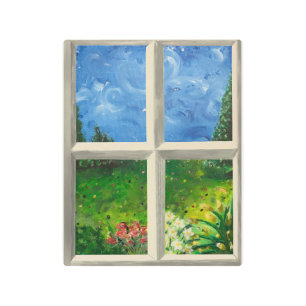 Original painting. View from a window on metal Print