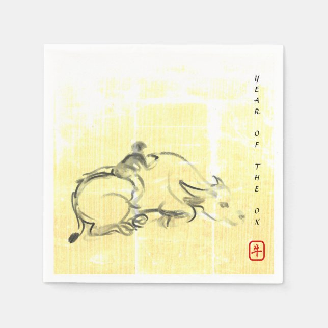 Original painting Water Buffalo Child Ox Year PN Napkins (Front)