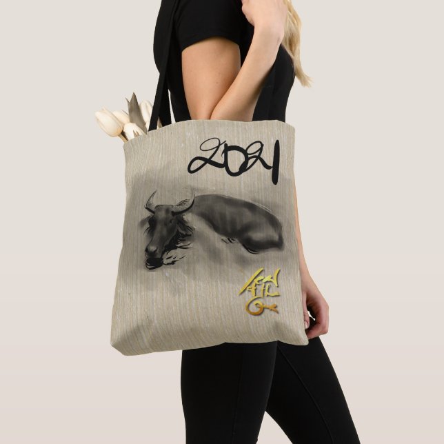 Original Painting Water Buffalo Ox New Year AoTB Tote Bag (Close Up)
