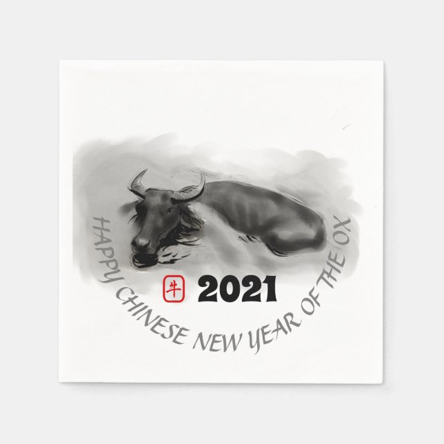 Original Painting Water Buffalo Ox New Year PN Napkins (Front)
