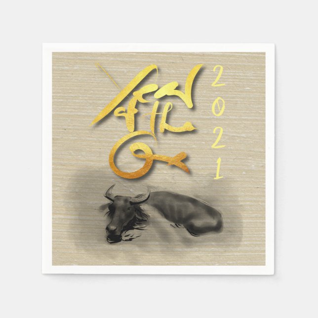 Original Painting Water Buffalo Ox New Year PN Napkins (Front)