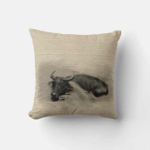 Original Painting Water Buffalo Ox New Year SqP Throw Pillow