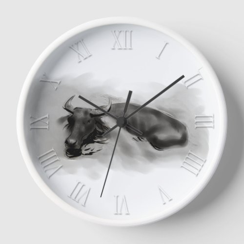 Original Painting Water Buffalo Ox Year Zodiac WC1 Clock