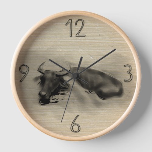 Original Painting Water Buffalo Ox Year Zodiac WC2 Clock