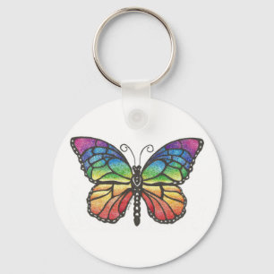 Original pen & ink drawing of a Rainbow butterfly. Keychain